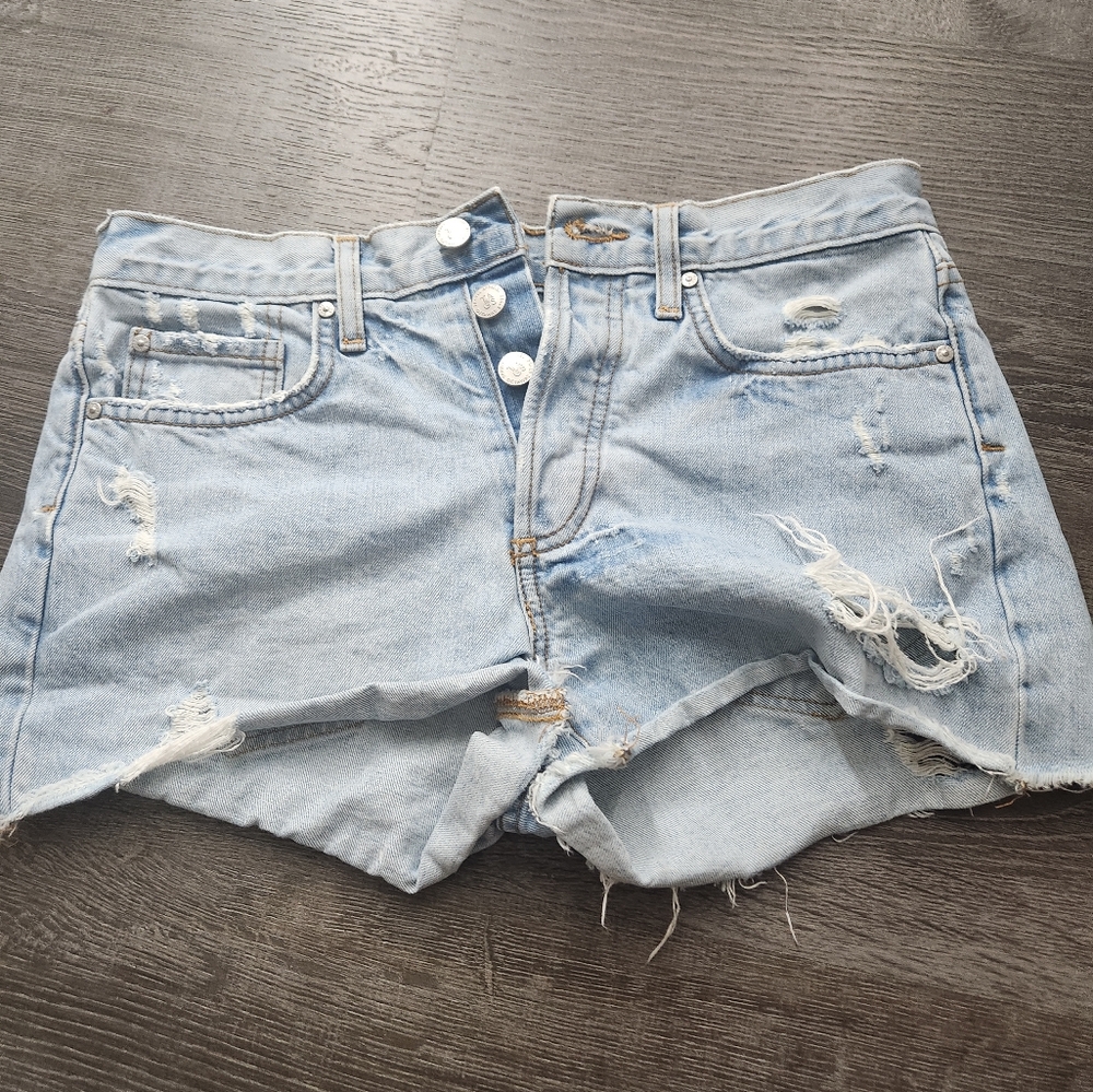 Light Blue Distressed Denim Shorts